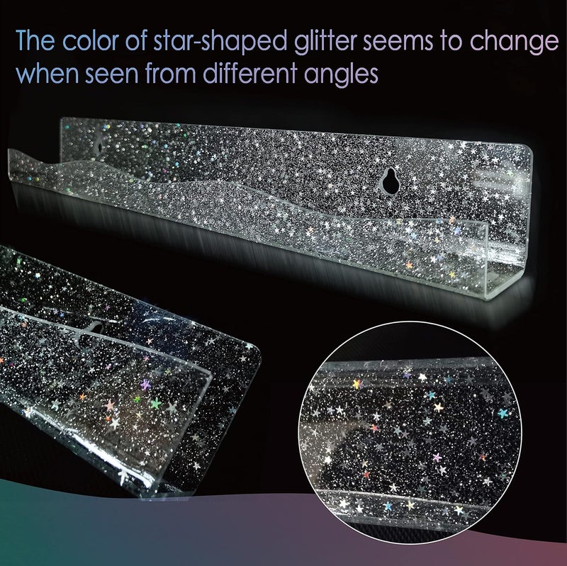 YMVV 15" Nail Polish Rack Wall Mounted Shelf with Iridescent Star Shaped Glitters Sequin Inside,Clear Acrylic Nail Polish Organizer for Nail Techs,Great Display for Salons Retailers（6 Pack） - Image 4